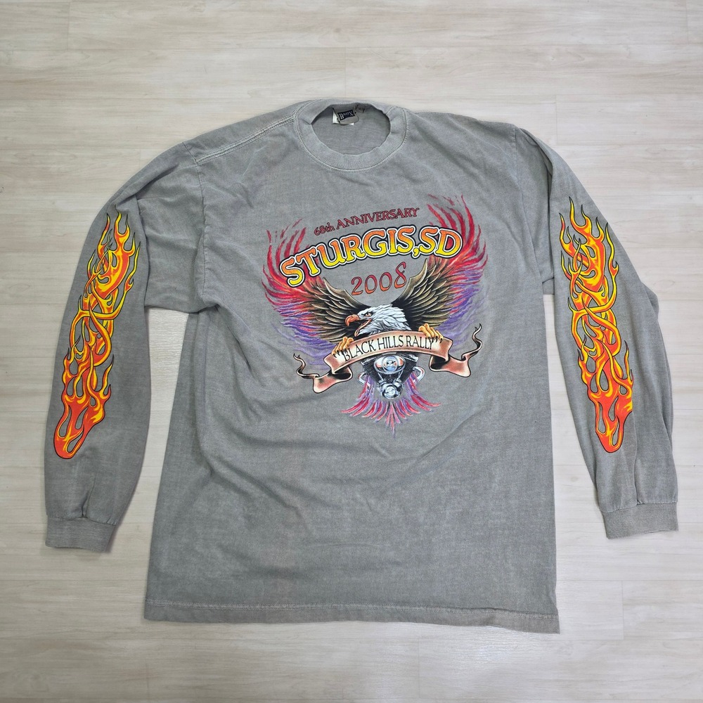 Basix Sturgis SD 2008 Black Hills Rally‎ Flame Sleeve Eagle Size Medium
